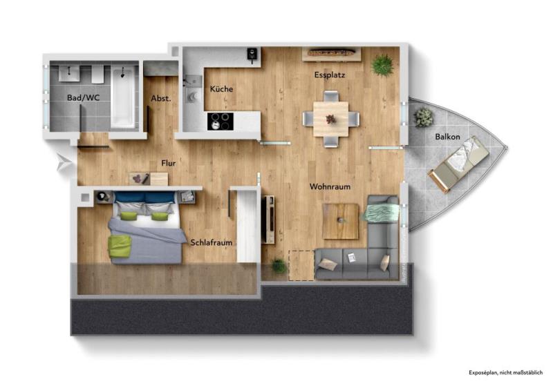 Interessantes Angebot! Stilvolle 2 Zimmer-Wohnung mit sonnigem Balkon! - Grundriss (47708)