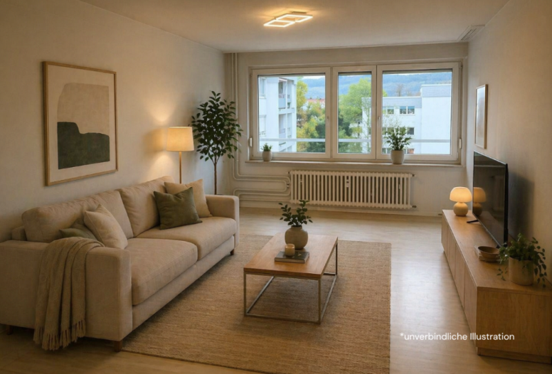 Wohntraum erfüllen! Attraktive 3,5 Zimmer-Wohnung mit sonnigen Balkon! - Wohnzimmer (44359)