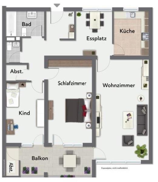 Seltene Gelegenheit! Gemütliche 3,5 Zimmer-Wohnung mit Süd-Balkon! - Grundriss (51235)