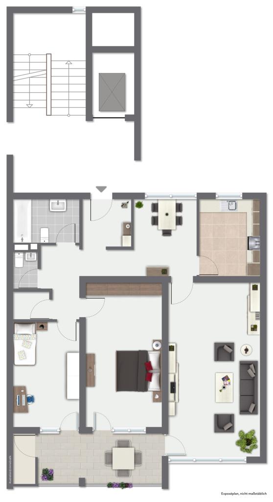 Seltene Gelegenheit! Interessante 3 Zimmer-Wohnung mit Süd-Balkon! - Grundriss (43336)