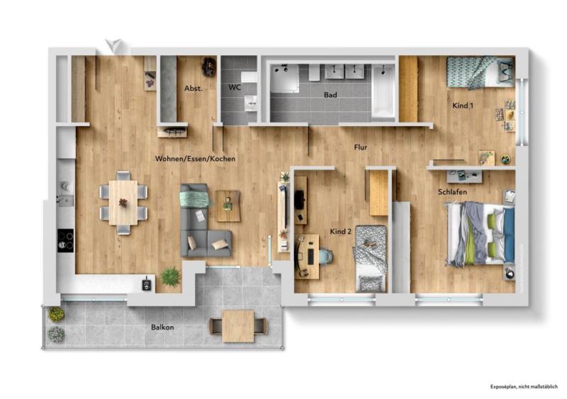 Exklusiver Flair! 4 Zimmer-Neubauwohnung ideal für die ganze Familie! - Grundriss (44693)
