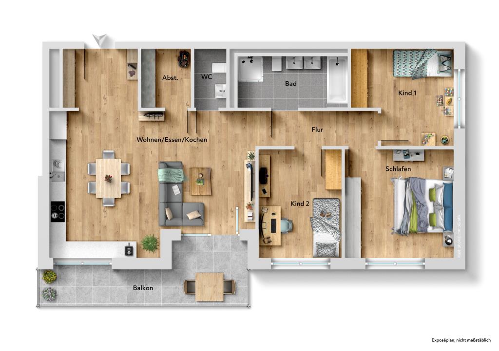 Exklusiver Flair! 4 Zimmer-Neubauwohnung ideal für die ganze Familie! - Grundriss (43615)