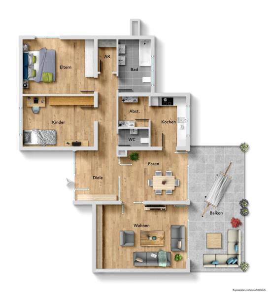 Ein Wohntraum! Großzügiges 3,5 Zimmer-Penthouse mit sonniger Dachterrasse! - Grundriss (46358)
