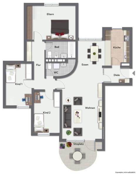 Exklusiver Flair! 4,5 Zimmer-Wohnung mit Balkon für gehobene Ansprüche! - Grundriss (50920)
