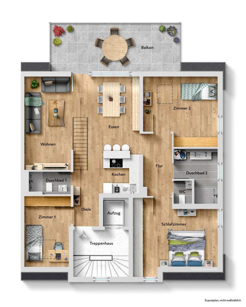Alternative zum Haus! Traumhafte 6 Zimmer-Maisonettewohnung mit Dachterrasse! - Wohnebene I (34502)