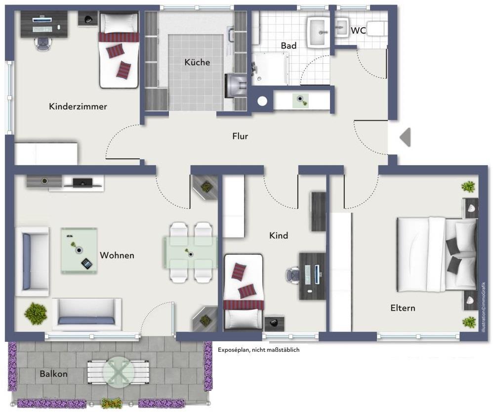 Nur 3. Einheiten! Neuwertige 4 Zimmer-Wohnung mit sonnigen Balkon! - Grundriss (37616)