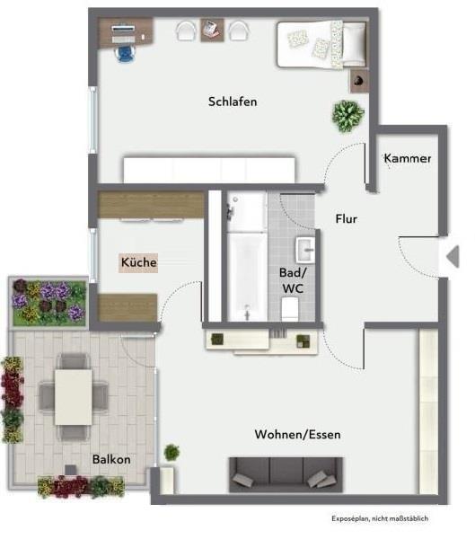Interessantes Angebot! Gemütliche 2,5 Zimmer-Wohnung mit Balkon! - Grundriss (36807)