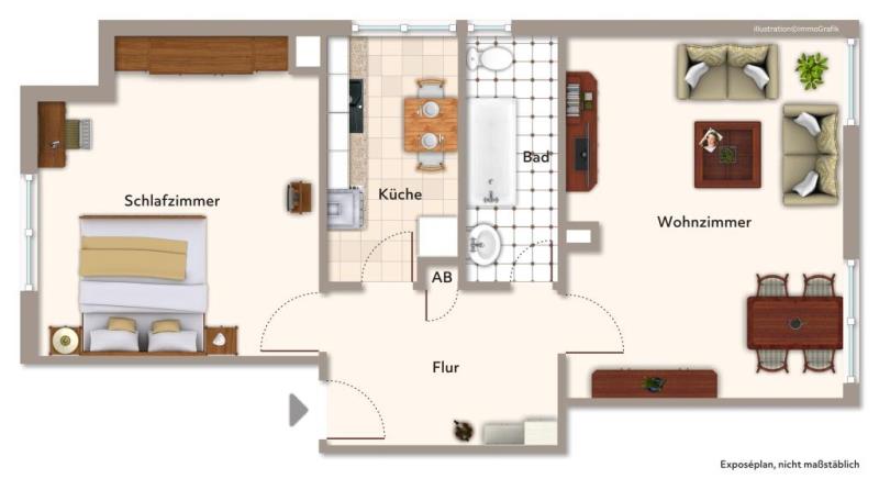 Kapitalanleger aufgepasst! Attraktive 2 Zimmer-Wohnung in zentraler Wohnlage! - Grundriss (45176)