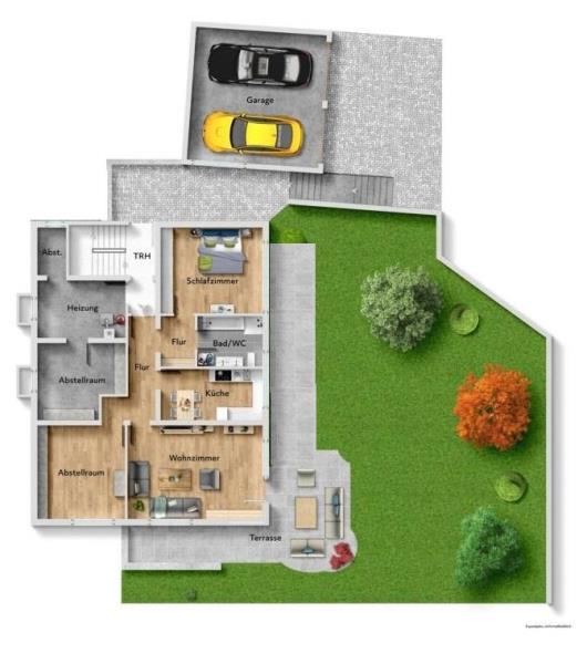 Freistehendes Einfamilienhaus mit ELW – 1.165 m² Grundstück und freie Aussicht - Grundriss Erdgeschoss (52079)