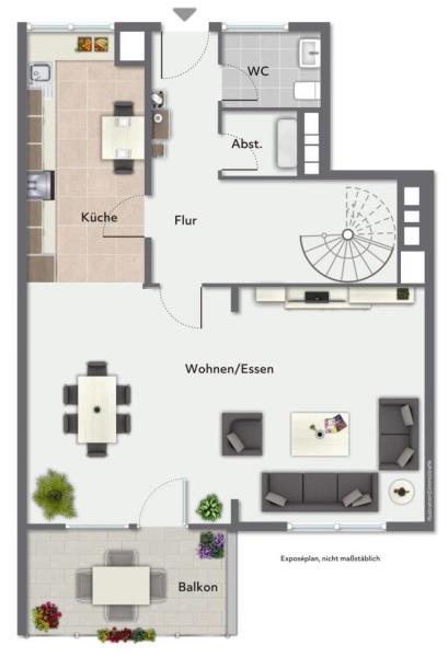 Aussicht PUR! Interessante 4,5 Zimmer-Wohnung mit Aufzug & Balkone! - Grundriss Ebene 1 (46122)