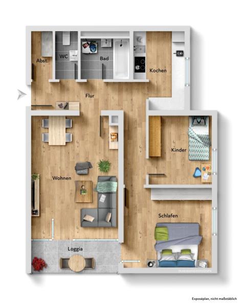 Sofort beziehbare tolle 3 Zimmer-Wohnung mit Balkon & Aufzug in Ostfildern! - Grundriss (51354)