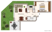 Erdgeschoss! Gemütliche 2 Zimmer Wohnung mit Terrasse + Garten in Waiblingen! - Grundriss