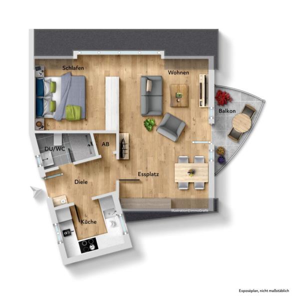 Charmantes Wohnen! Attraktive 2 Zimmer Wohnung mit TG- Stellplatz und Balkon! - Grundriss (51573)