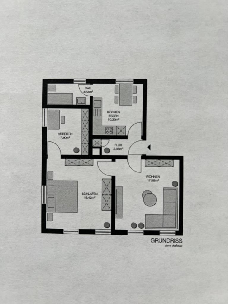 Ansprechende und großzügige 2 1/2 Zimmer-Wohnung im Herzen der Stadt Biberach! - Grundriss (43891)