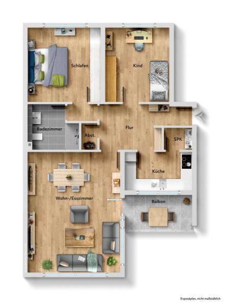 Ideale Gelegenheit! Attraktive 3 Zimmer-Wohnung in sonniger Wohnlage! - Grundriss (47616)