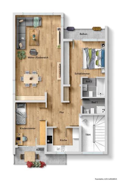 Gestalten Sie nach Ihren Wohnideen! Tolle 3,5 Zimmer-Wohnung mit Balkon! - Grundriss (50381)