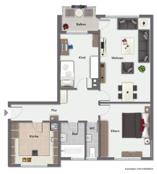 Stilvolles Wohnen! Moderne 3 Zimmer-Wohnung mit Balkon in toller Wohnlage! - Grundriss (51058)