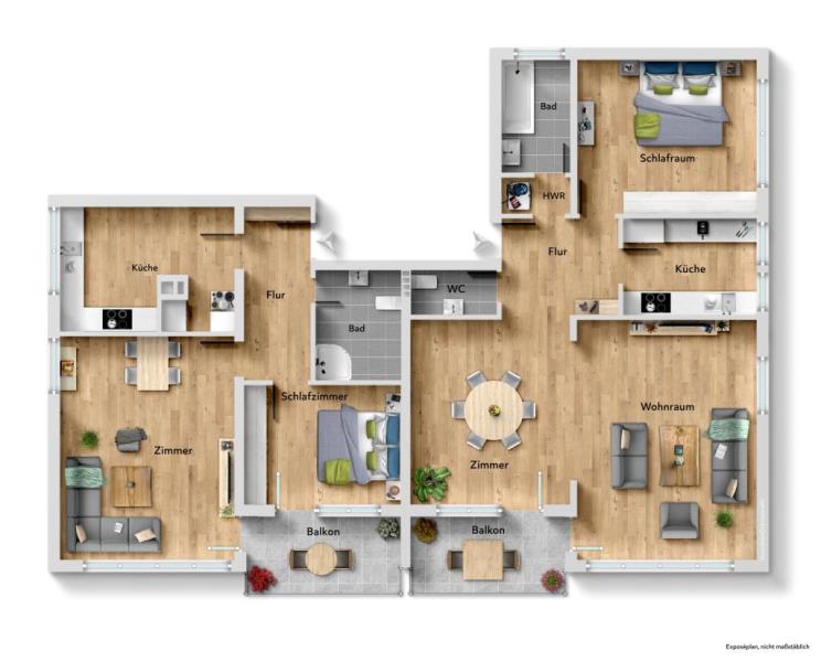 2 in 1! Vermietete 3 Zimmer Wohnung + 2 Zimmer Wohnung zur Eigennutzung! - Grundriss (52571)