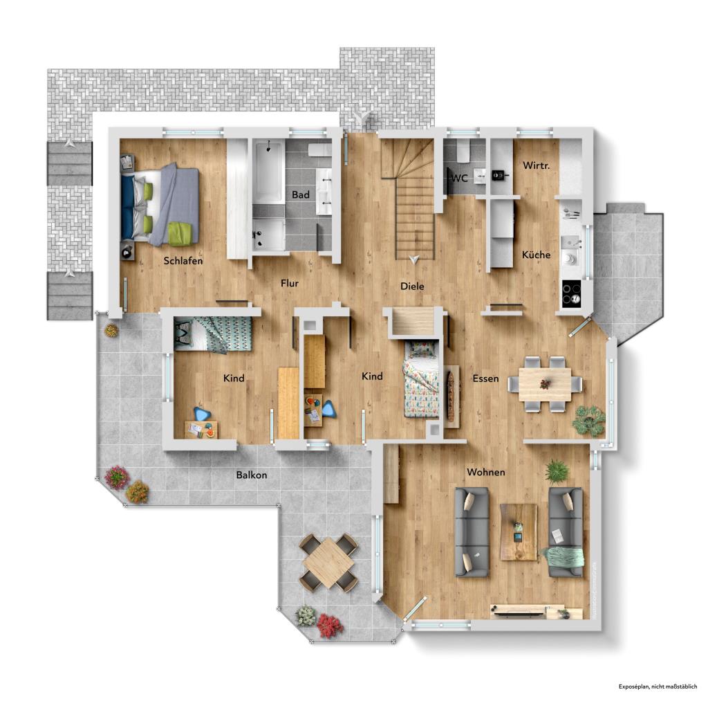Platz für die ganze Familie! Zweifamilienhaus mit Garten in zentraler Lage! - Obergeschoss (39993)