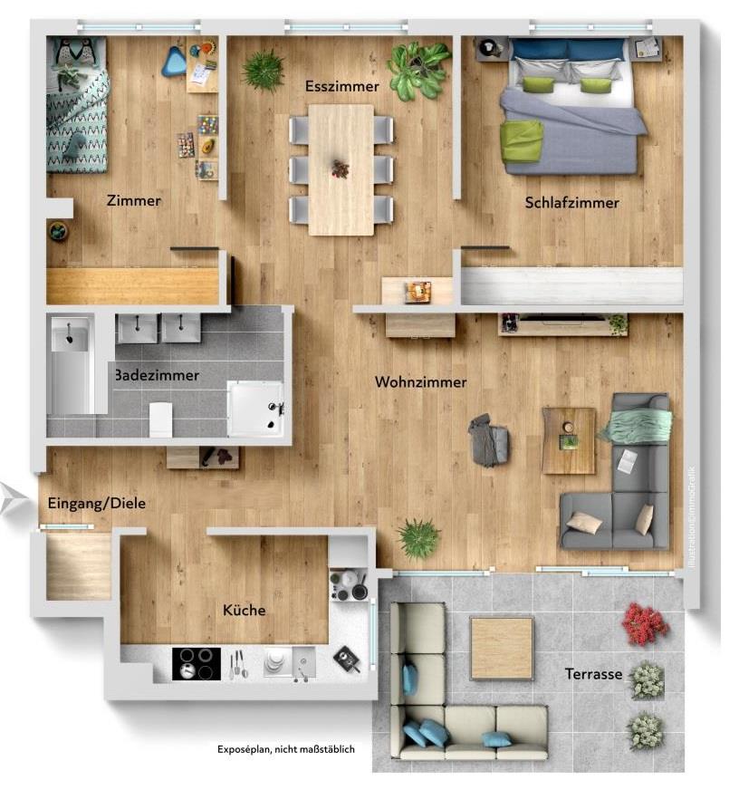 Wohnen auf höchsten Niveau! Exklusive 4 Zimmer-Wohnung mit Terrasse! - Grundriss (39884)