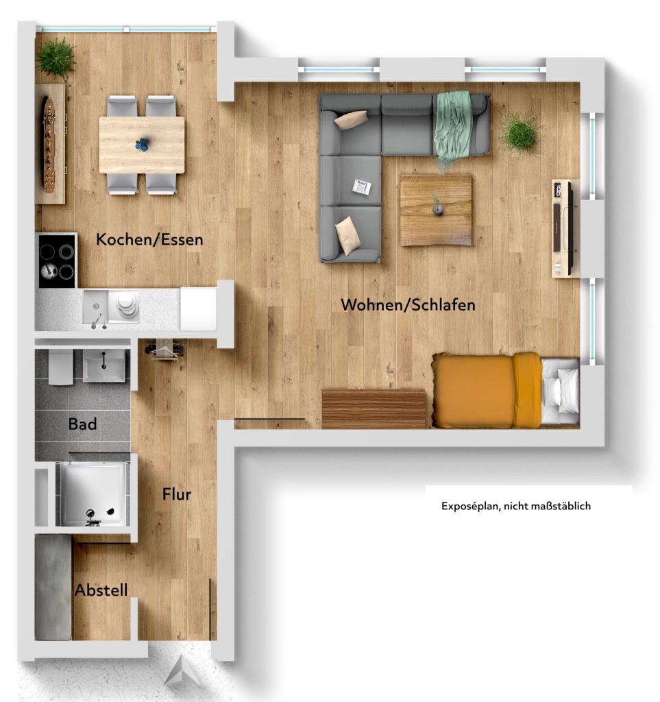 Seltene Gelegenheit! Attraktive 1,5 Zimmer-Wohnung zum fairen Preis! - Grundriss (35106)