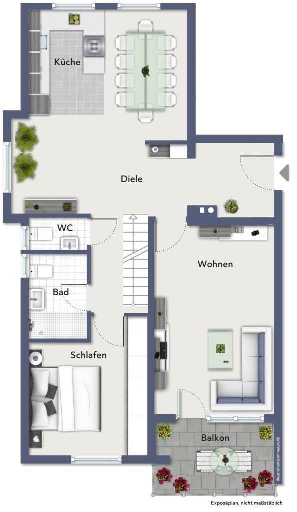 Für exklusive Ansprüche! Stilvolle 3,5 Zimmer-Maisonettewohnung in Salach! - Grundriss Wohnebene 1 (36632)