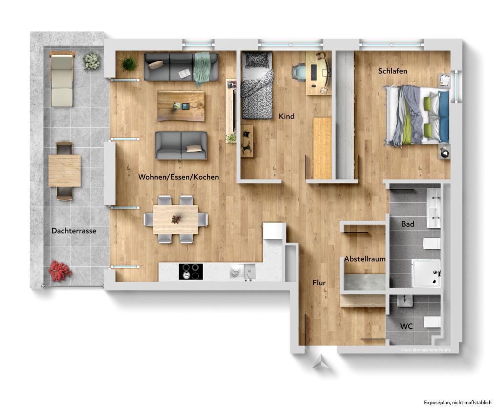 Traumhafte Aussicht über Esslingen! Tolle 3 Zimmer-Neubauwohnung! - Grundriss (40643)