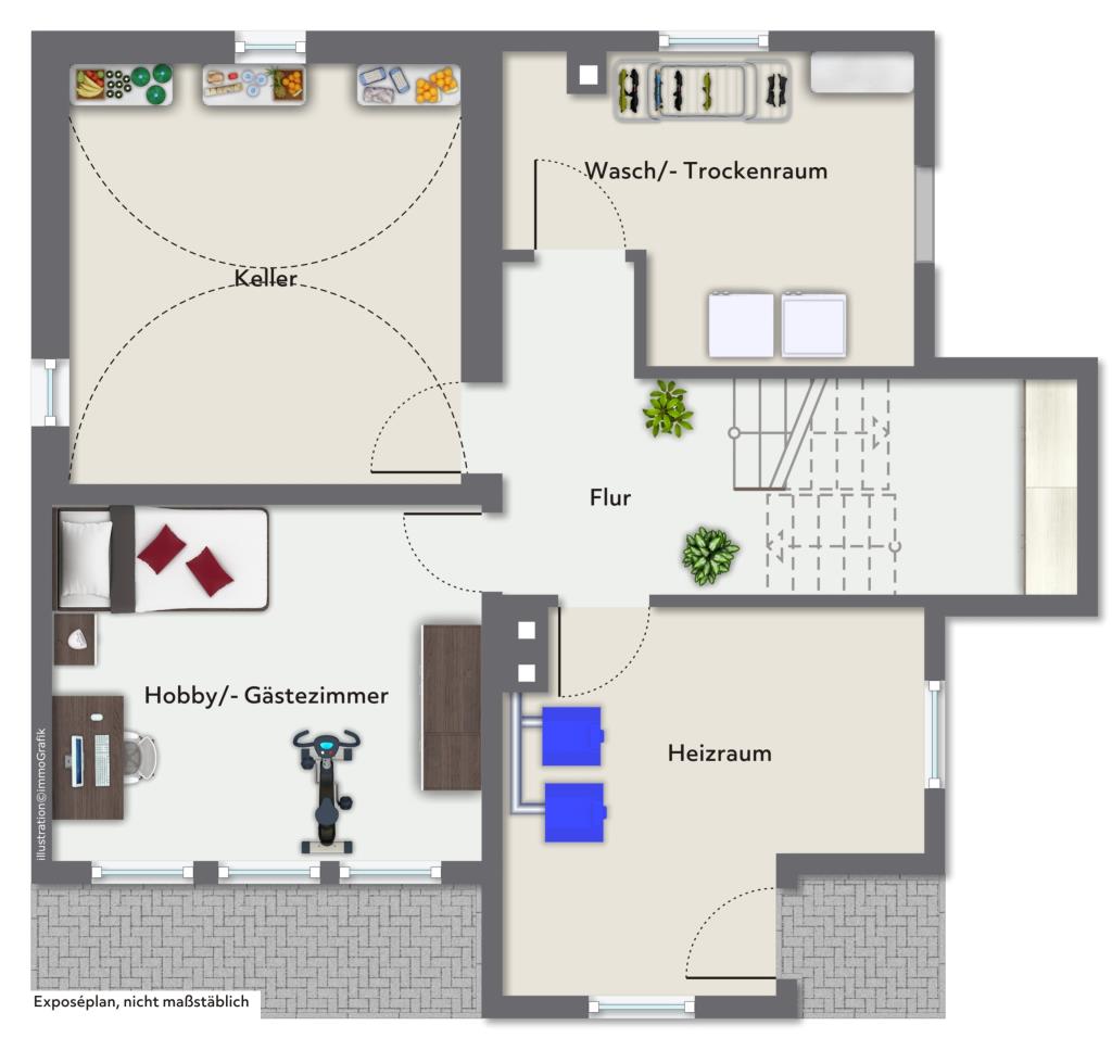 Endlich Platz für die Familie! Zentrales freistehendes Einfamilienhaus! - Grundriss Untergeschoss (36477)