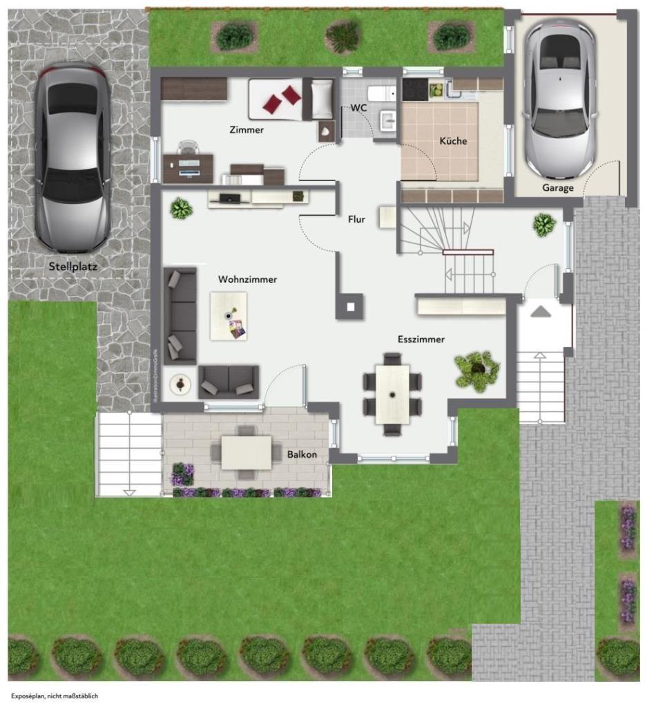Zentrales freistehendes Einfamilienhaus mit sonnigen 2. Balkone & Garten! - Erdgeschoss (40560)