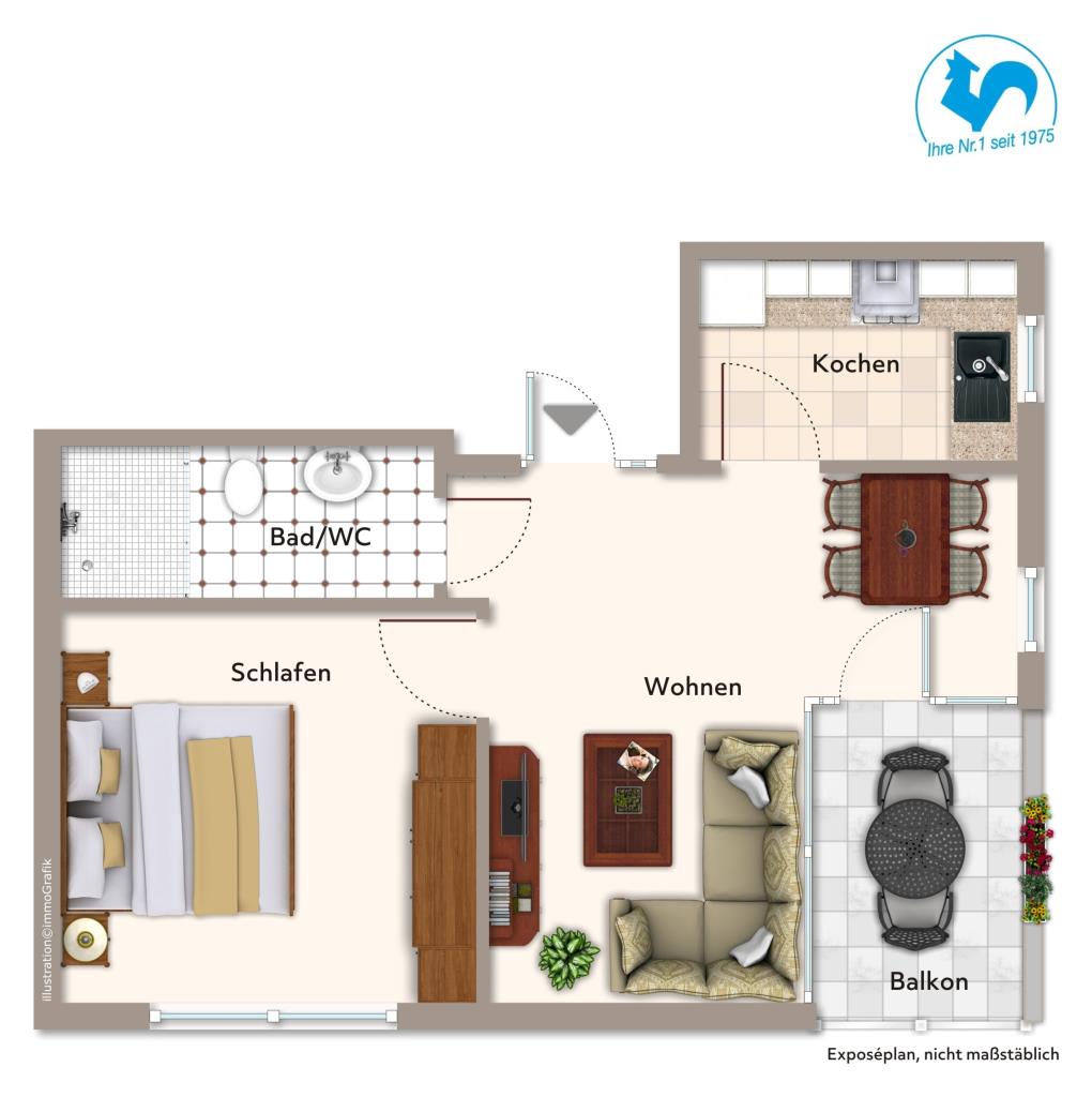 Attraktive 2 Zimmer Wohnung im betreuten Wohnen in idealer Innenstadtlage! - Grundriss (35616)