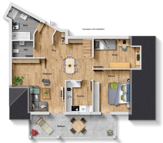 Interessante Fernsicht! Attraktive 3,5 Zimmer-Wohnung mit Balkon! - Grundriss (45316)