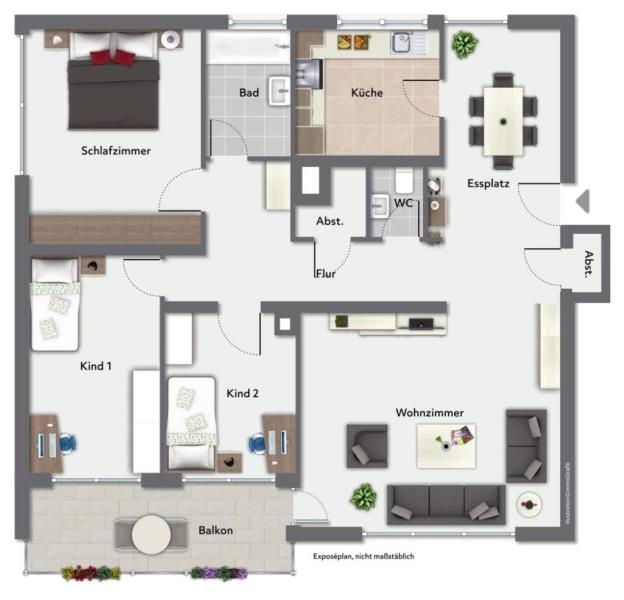 Sonniger Weitblick! Moderne 4 Zimmer-Wohnung für gehobene Ansprüche! - Grundriss (50941)