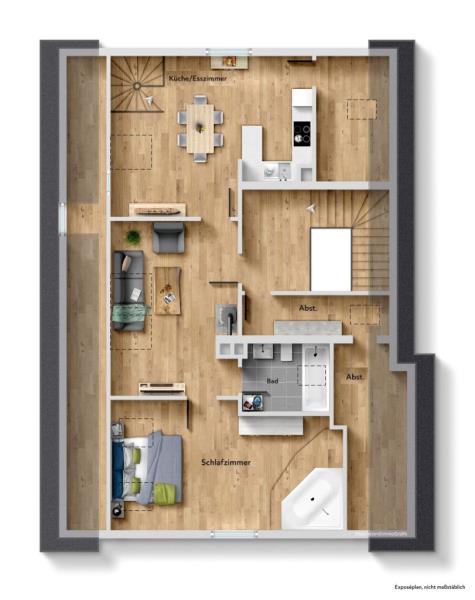 Außergewöhnlich wohnen auf zwei Ebenen – mit Balkon und Garten - Ebene 2 (53443)