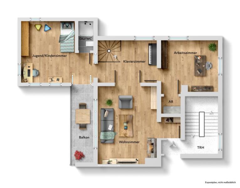 Außergewöhnlich wohnen auf zwei Ebenen – mit Balkon und Garten - Ebene 1 (53442)
