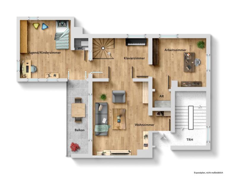 Außergewöhnlich wohnen auf zwei Ebenen – mit Balkon und Garten - Grundriss Ebene 1 (52694)