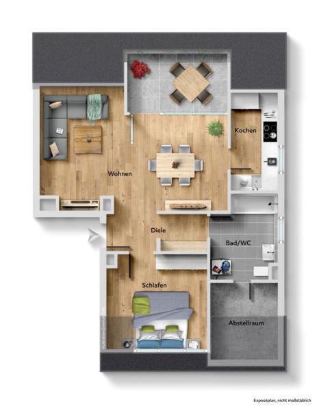 Attrakitves Angebot! Interessante 2,5 Zimmer-Wohnung mit Dachterrasse! - Grundriss (50431)