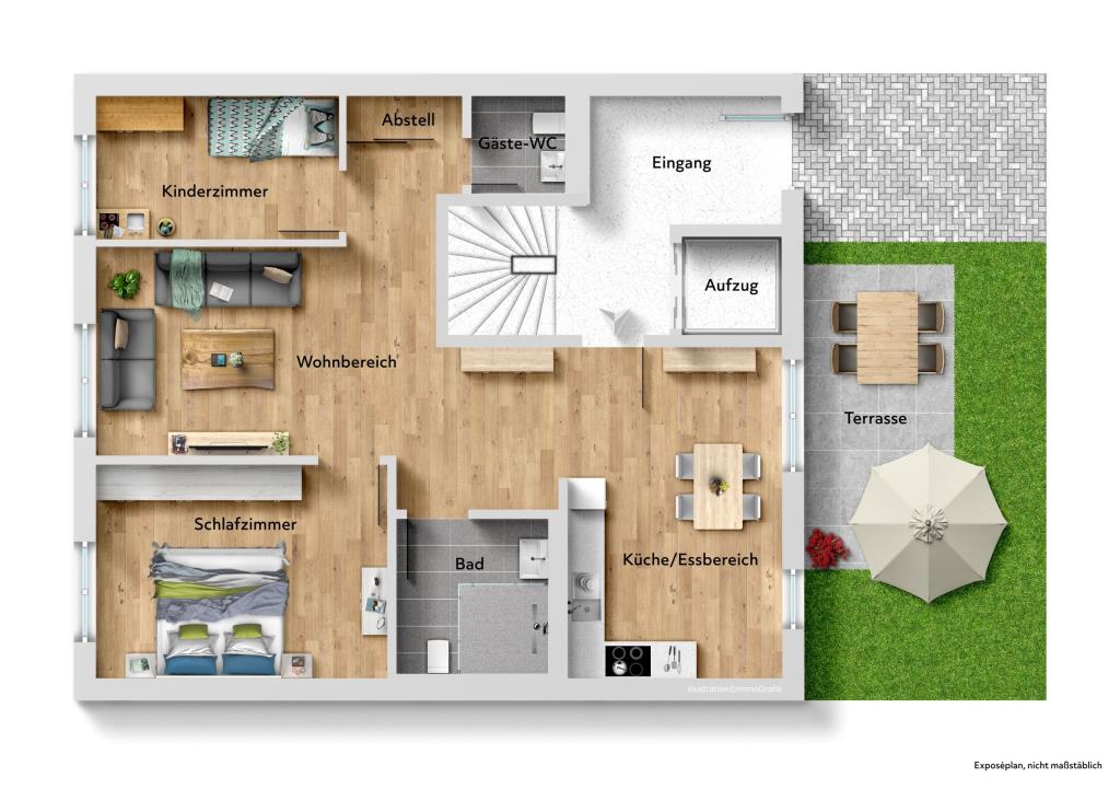 Exklusives Angebot! Traumhafte 3 Zimmer-Neubauwohnung mit Terrasse! - Grundriss (30412)