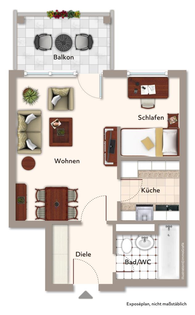 Ideales Angebot! Geräumige 1,5 Zimmer-Wohnung in Stuttgart-Hofen! - Grundriss (31210)