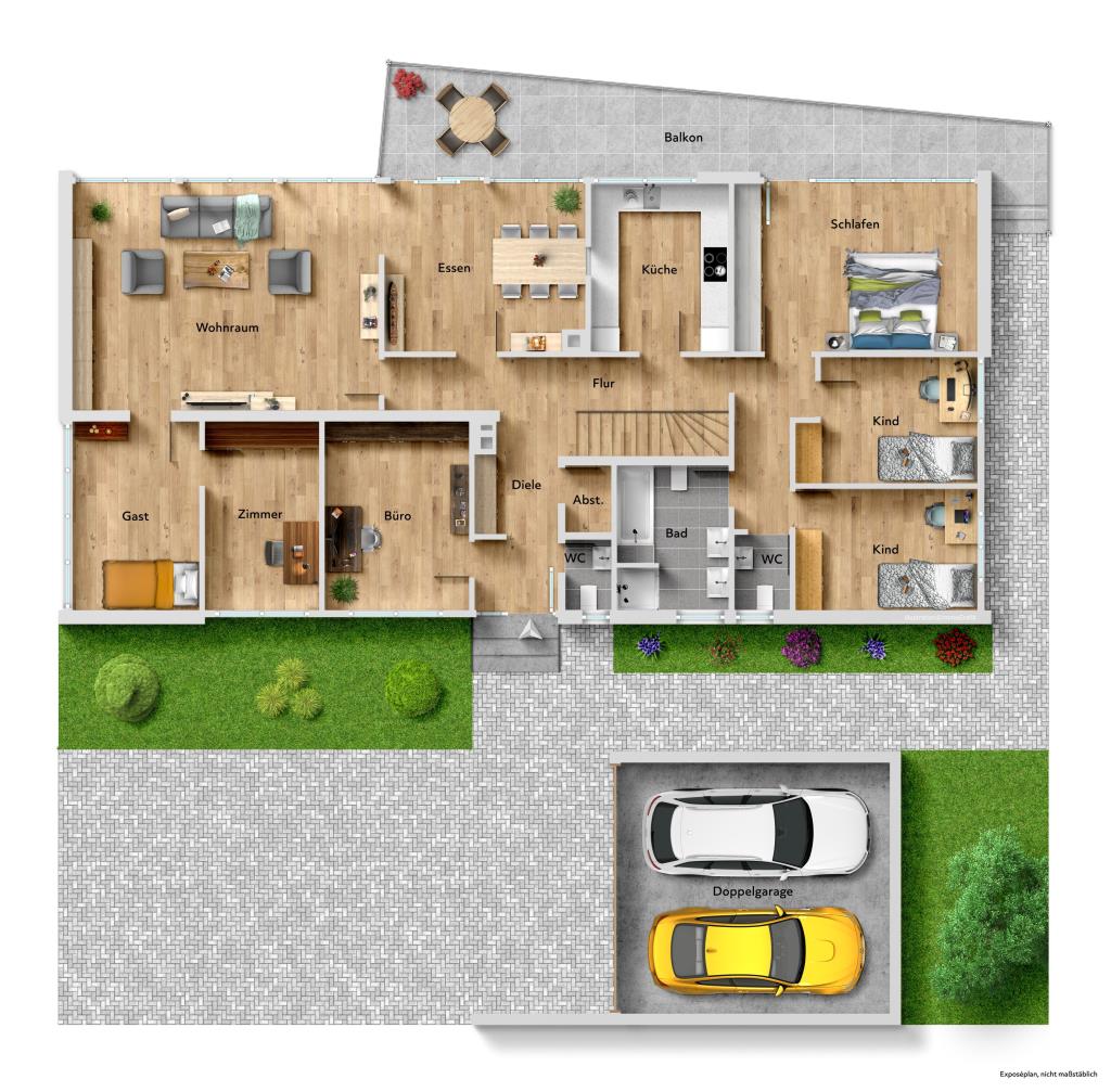 Gartenliebhaber aufgepasst! Freistehendes Einfamilienhaus in Aussichtslage! - Grundriss Erdgeschoss (36748)