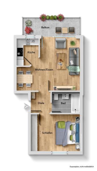 Ideales Wohnkonzept! Sonnige 2 Zimmer-Wohnung mit Balkon in Stuttgart! - Grundriss (52289)