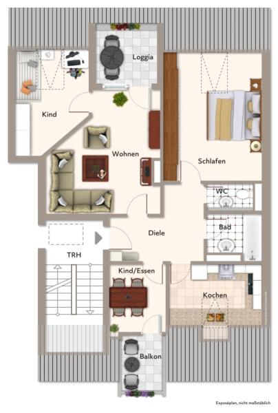 Sofort beziehbar - Geräumige 4 Zi.-Wohnung mit zwei Balkonen in Stuttgart -Hofen! - Grundriss (44320)