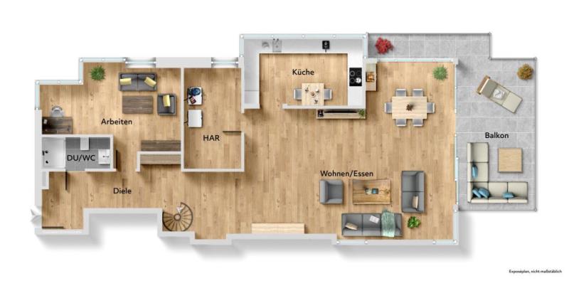 Extravaganter Wohntraum! Luxuriöse 5,5 Zimmer-Maisonette für gehobene Ansprüche! - Grundriss Wohnebene 1 (50390)