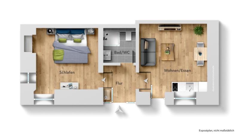 Wohnen im Fachwerkhaus! Attraktive 2 Zimmer-Wohnung in Stuttgart! - Grundriss (51550)