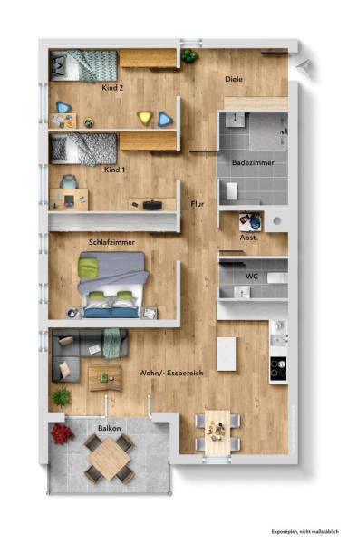 Einzigartiges Wohnen am Feuersee! Moderne 4 Zimmer-Wohnung mit Balkon! - Grundriss (49311)