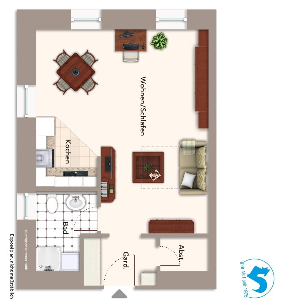 Jetzt zuschlagen! Altbau Flair! Historische 1 Zimmer-Wohnung mitten in LB! - Grundriss (35643)