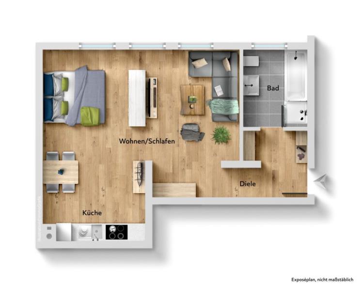 Kapitalanleger aufgepasst! Interessante 1,5 Zimmer-Wohnung in toller Wohnlage! - Grundriss (50344)