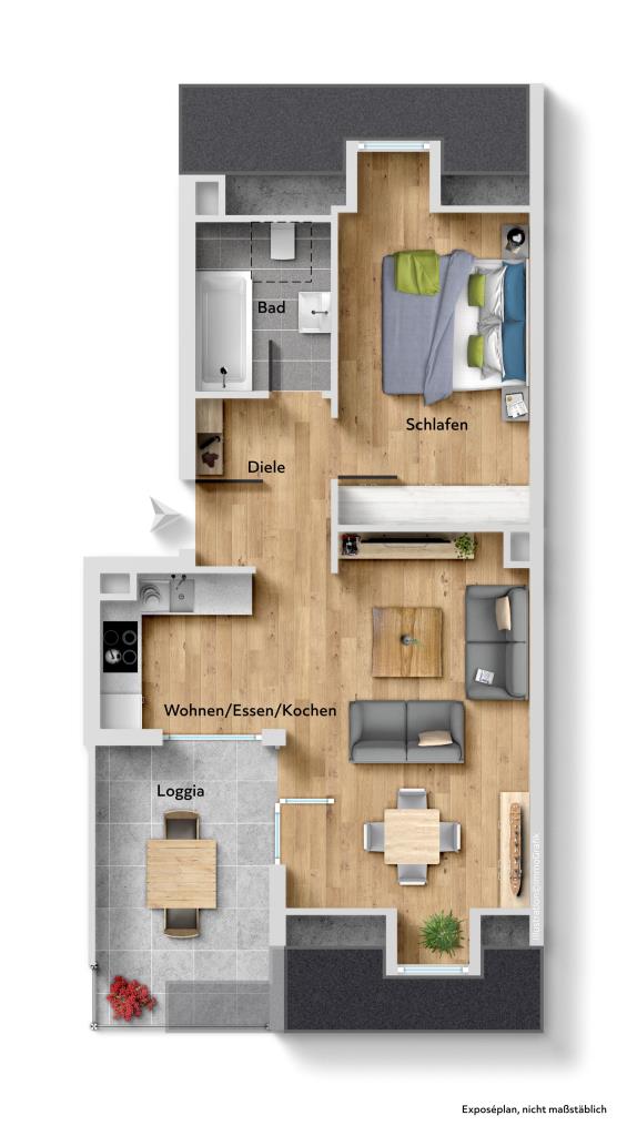 Jetzt erwerben, später beziehen! Ideale 2,5 Zimmer-Wohnung als Kapitalanlage! - Grundriss (39073)