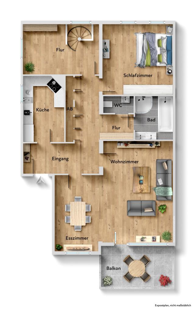 Seltene Gelegenheit! Ideale 3 Zimmer-Wohnung mit tollem Flair & Hobbyraum! - Grundriss Ebene 1 (31644)