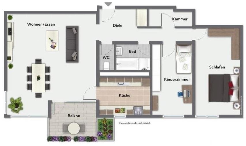 Heute erwerben, später beziehen! 3 Zimmer-Wohnung mit Balkon & Aufzug! - Grundriss (38666)