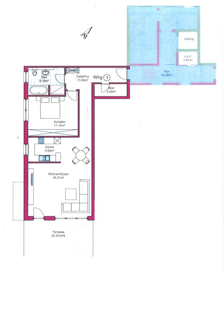 Hochwertig ausgestattete 2,5-Zi-Wohnung mit herrlicher Terrasse & Gartenanteil in Mittelbiberach! - Grundriss (32289)